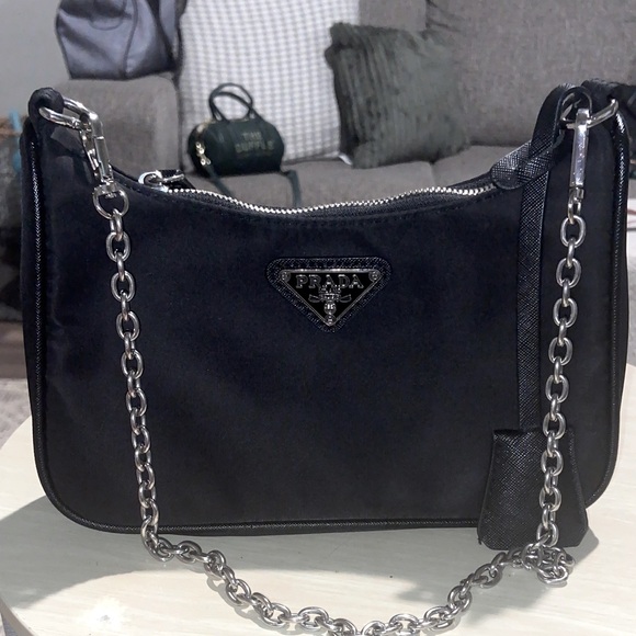 Prada Black Nylon Chain Shoulder Bag - Picture 1 of 6